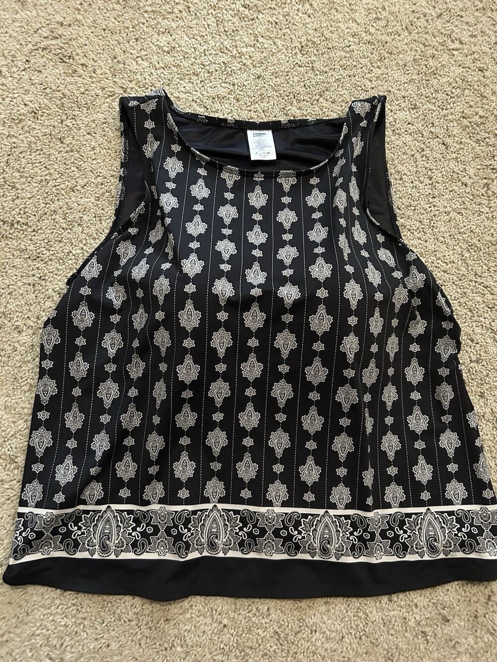 LANDS END 22W Swim Top Tankini SPF 50 High Neck Modest Black White G26